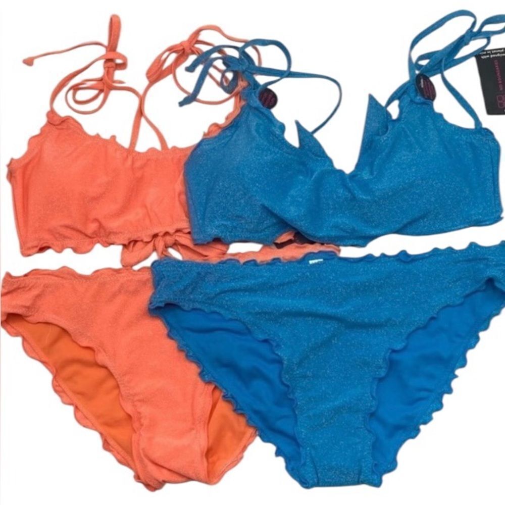 NWT 2 Women’s Small sparkly orange & blue Lettace Edge Bikinis these run small